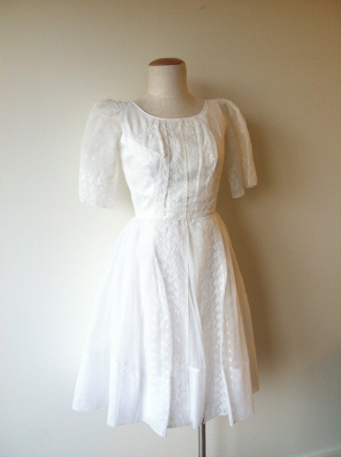 Vintage 50s Heavenly Embroidered Chiffon Wedding Dress