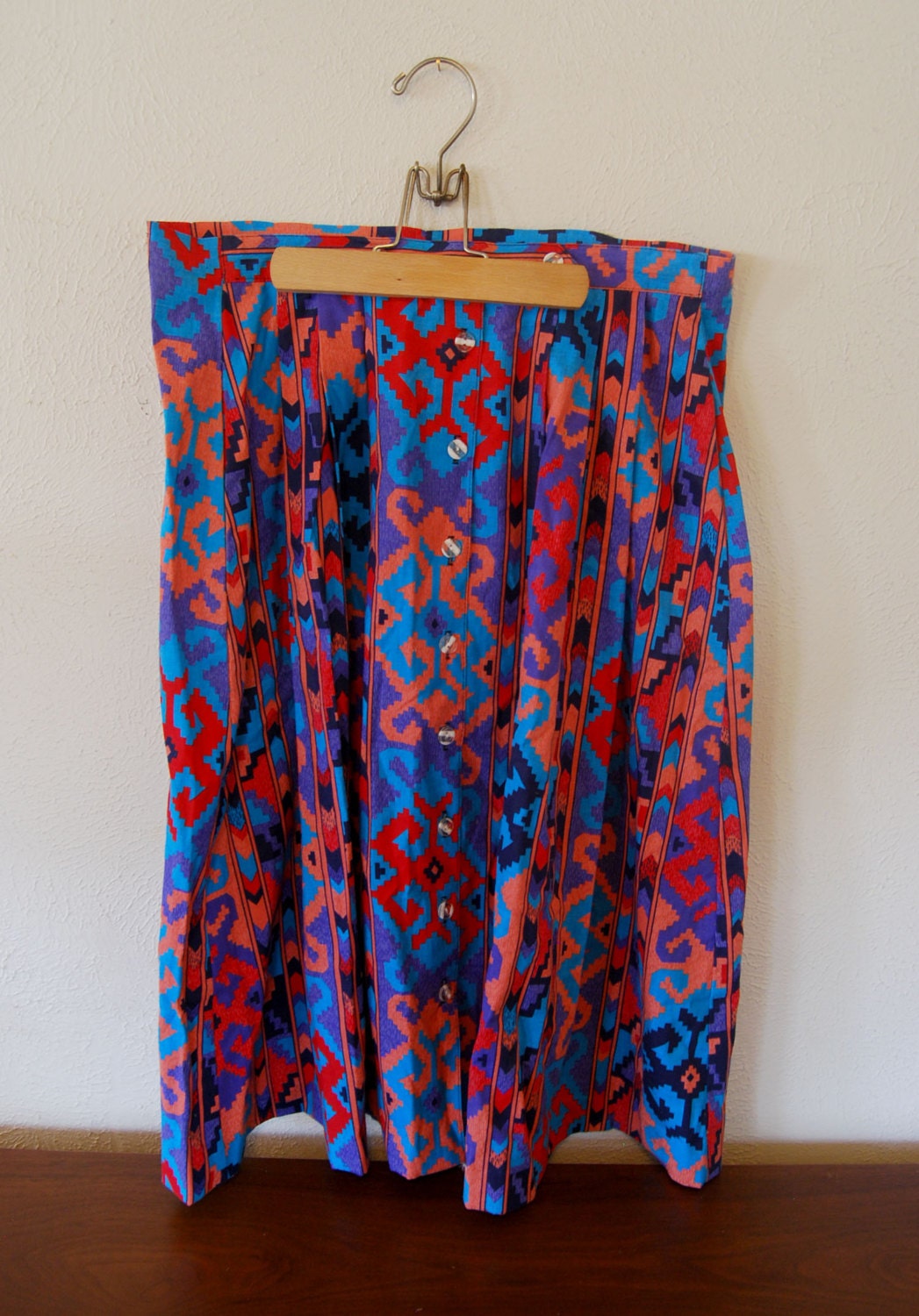 vintage womens ikat long skirt w buttons