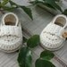 crochet baby booties little loafers ivory and taupe with gift box size 0/3 months ready to ship