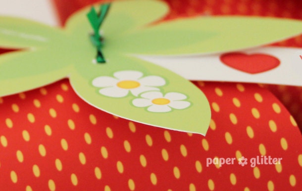 Strawberry Paper favor party box printables - RED color Editable Text Printable PDF