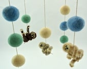 Sloth Mobile, Spring Colors, Baby Mobile, Sloth Nursery, Mint, Blue, Cream