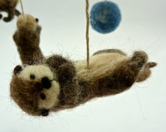 Otter Mobile, Baby Mobile, Animal Mobile, Unique Nursery, Yellow, Blue, Green