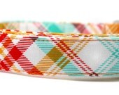 Aqua Plaid Tartan Dog Collar - Tartan in Poppy