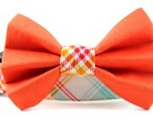 Poppy Tangerine Tartan Dog Bow Tie Collar - Tartan in Poppy