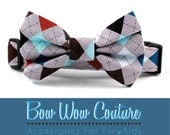 Slate Argyle Bow Tie Dog Collar - The Oxford - Made to Order in Your Choice of Size