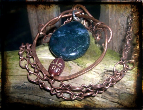 Scarab and Blue Sun Reborn - OOAK Sculpted Copper Wire & Jasper Pendant