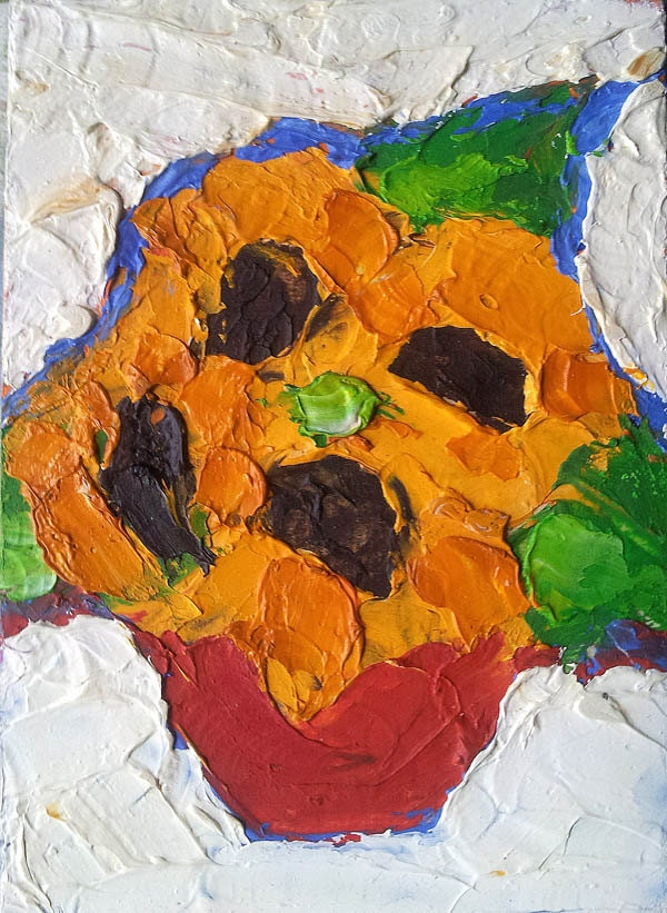 Original Oil Painting Miniature YELLOW SUNFLOWERS Lynne French Impressionist ACEO  2.5 x 3.5 Art