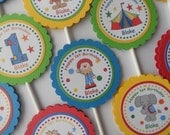 Carnival Circus Cupcake Toppers - Set of  12 Personalized Birthday Party Decorations