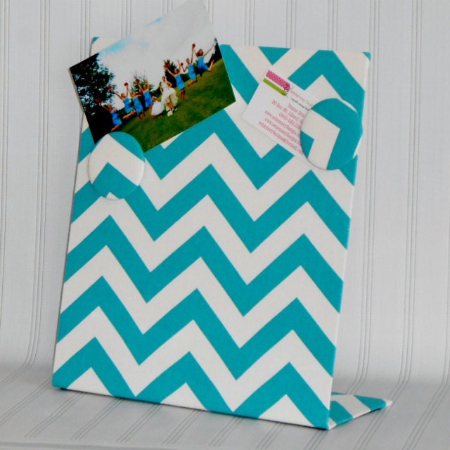 Desktop Magnet Board - Chevron Girly Blue - Teacher Gift  (11" x 12")  Freestanding desktop or countertop