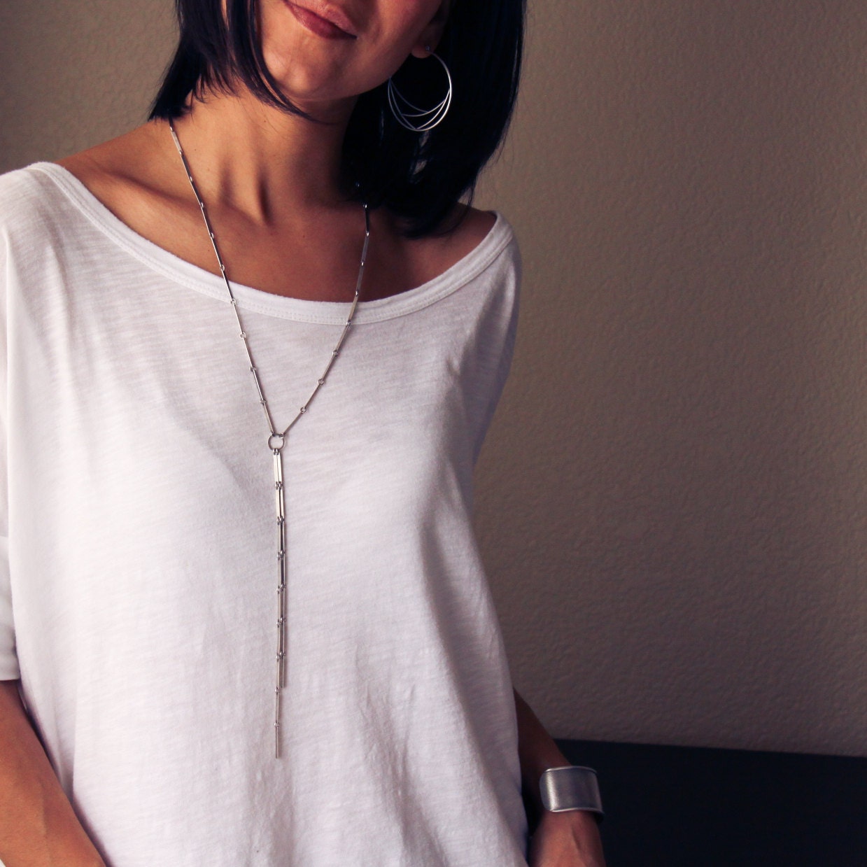 Versatile silver necklace that goes with any outfit, layered or alone, completely handmade of eco-friendly recycled silver - "Reed Necklace"