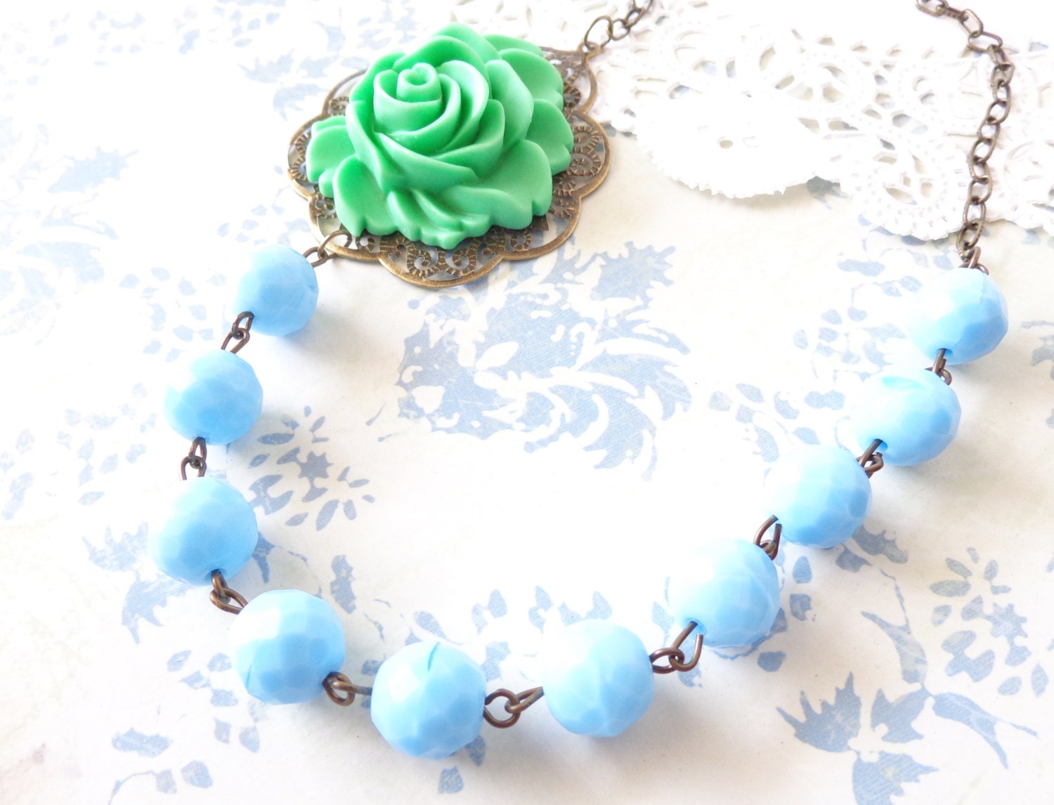 Clara - Vintage Beaded Flower Necklace Whimsical - Bride