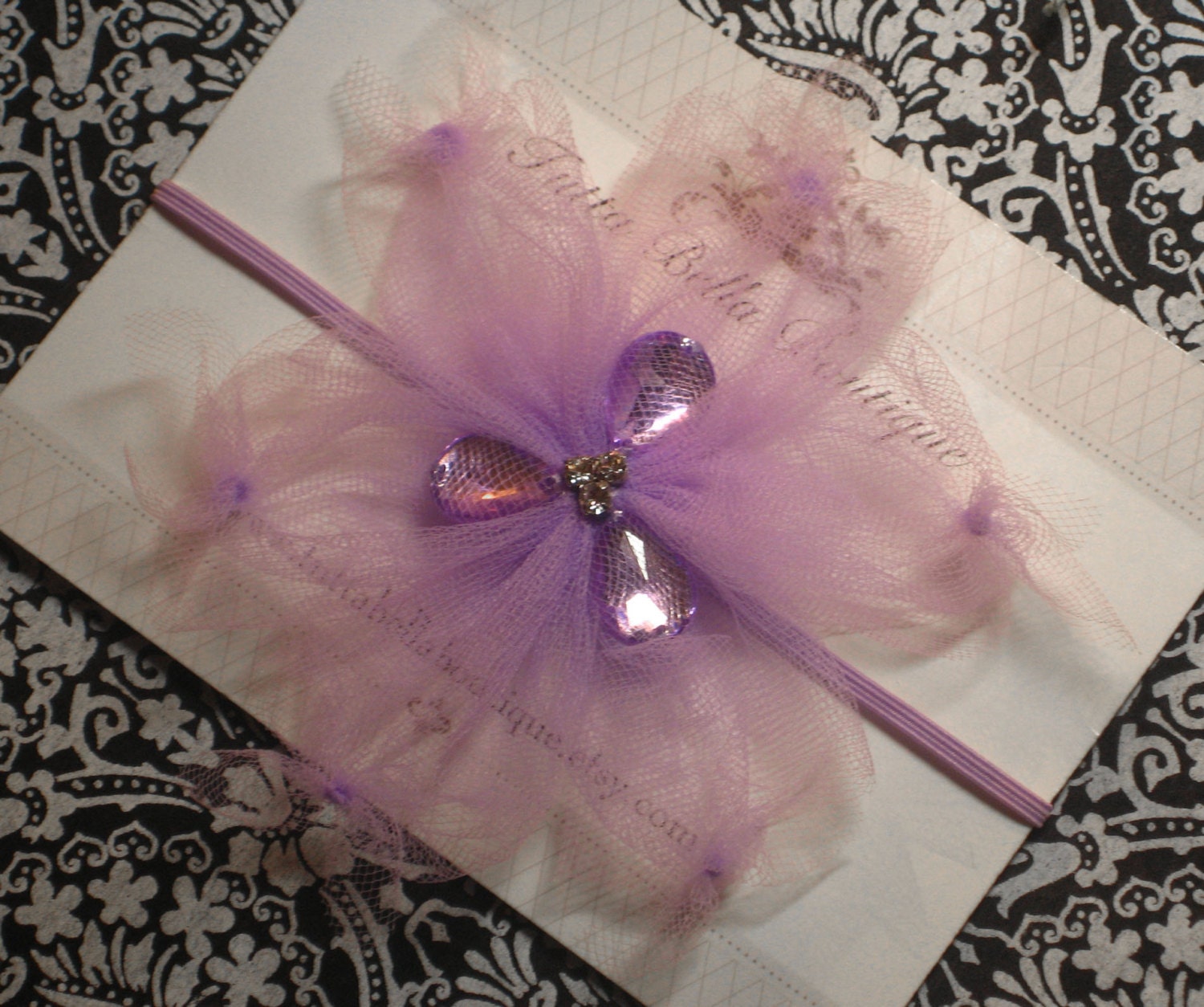 Lavender Tulle Flower Headband - Purple Rhinestone Headband, Baby Hair Bow, Baby Headband, Toddler Headband, Newborn Headband