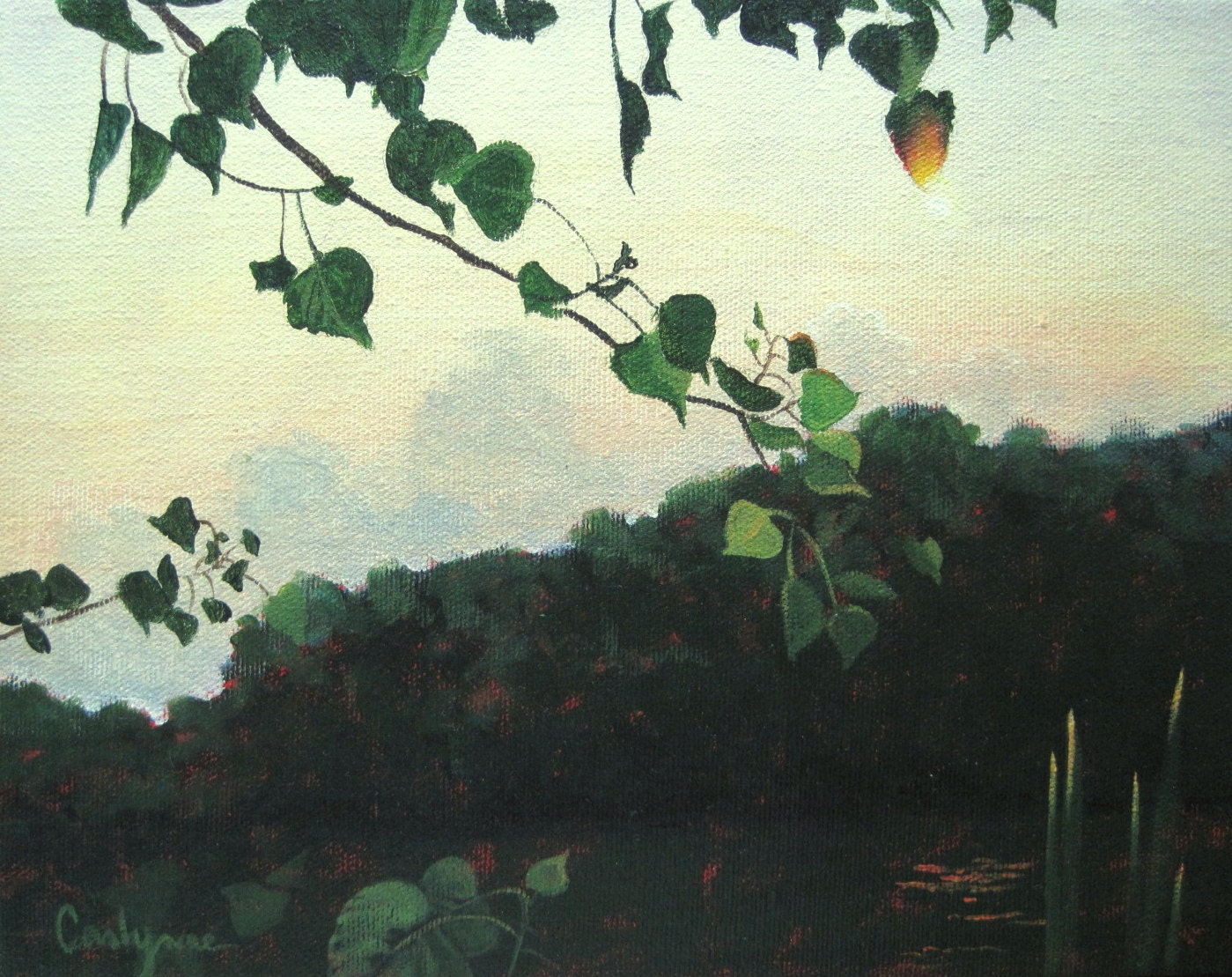 Original 8x10 landscape painting Sunrise on the Lake