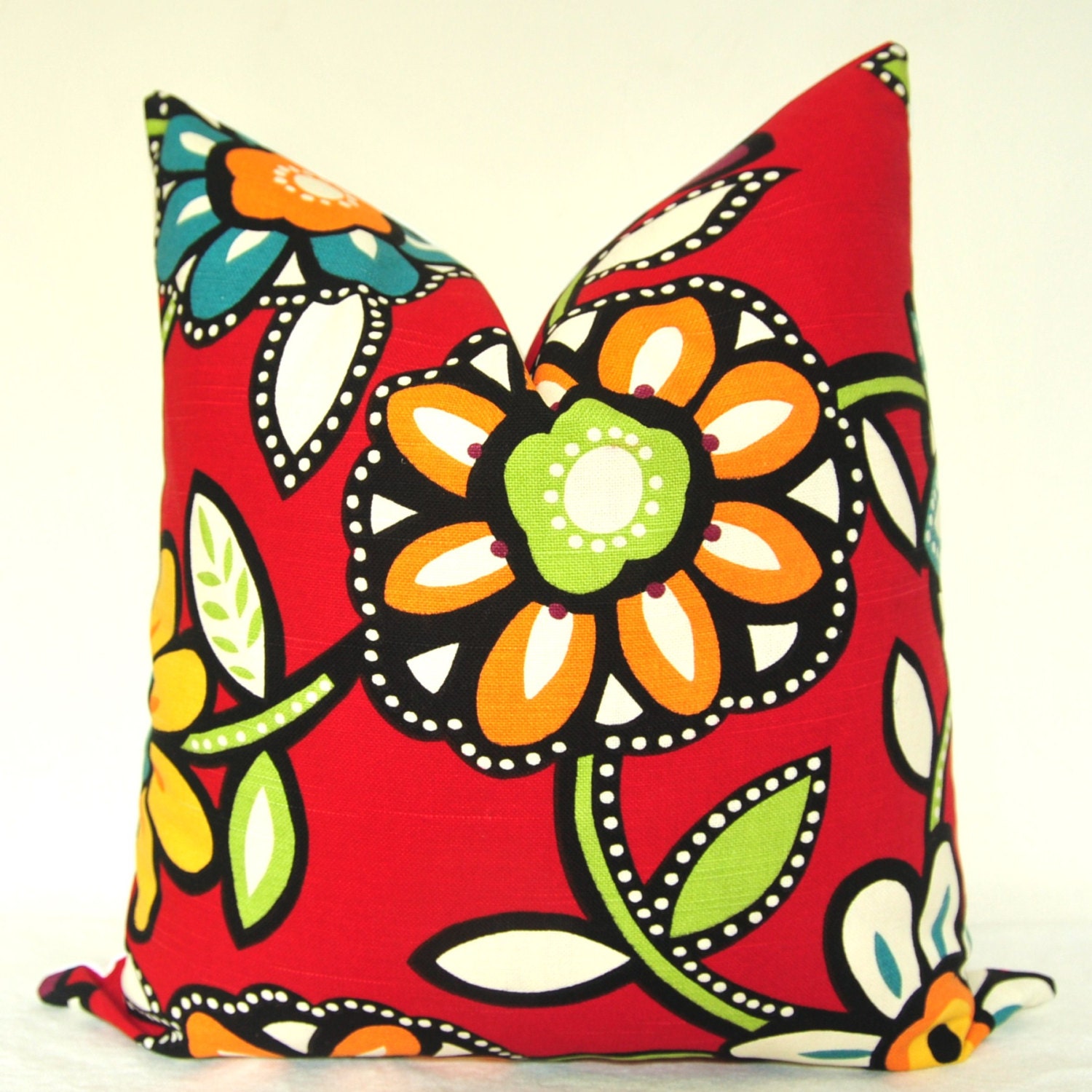 Pillow Cover - Throw Pillow - Decorative Pillow - Sofa Pillow - Floral - 17x17 inch - Red - Yellow - Orange - Blue - Green
