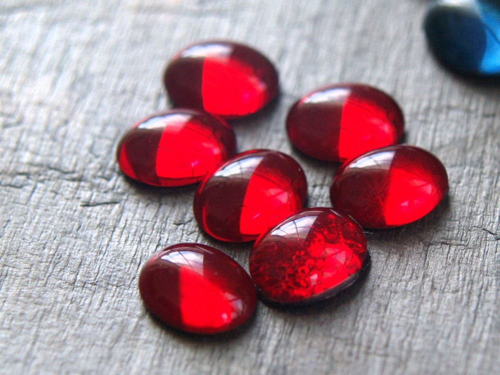 Glass Jewel Cabochon flat back set  - Foil backed Vintage Style Romantic Jewelry supply