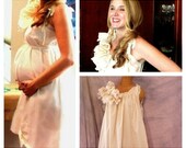Baby Shower Dress Maternity Ruffled Below Knees Patisserie Tall Handmade Custom Ivory or White Womens