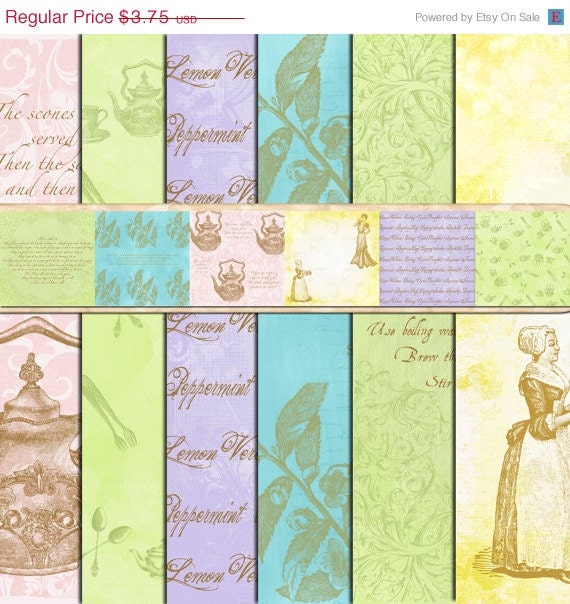 Vintage Victorian Digital Scrapbook Paper Pack Ladies Tea Download Background Papers Commercial Use OK