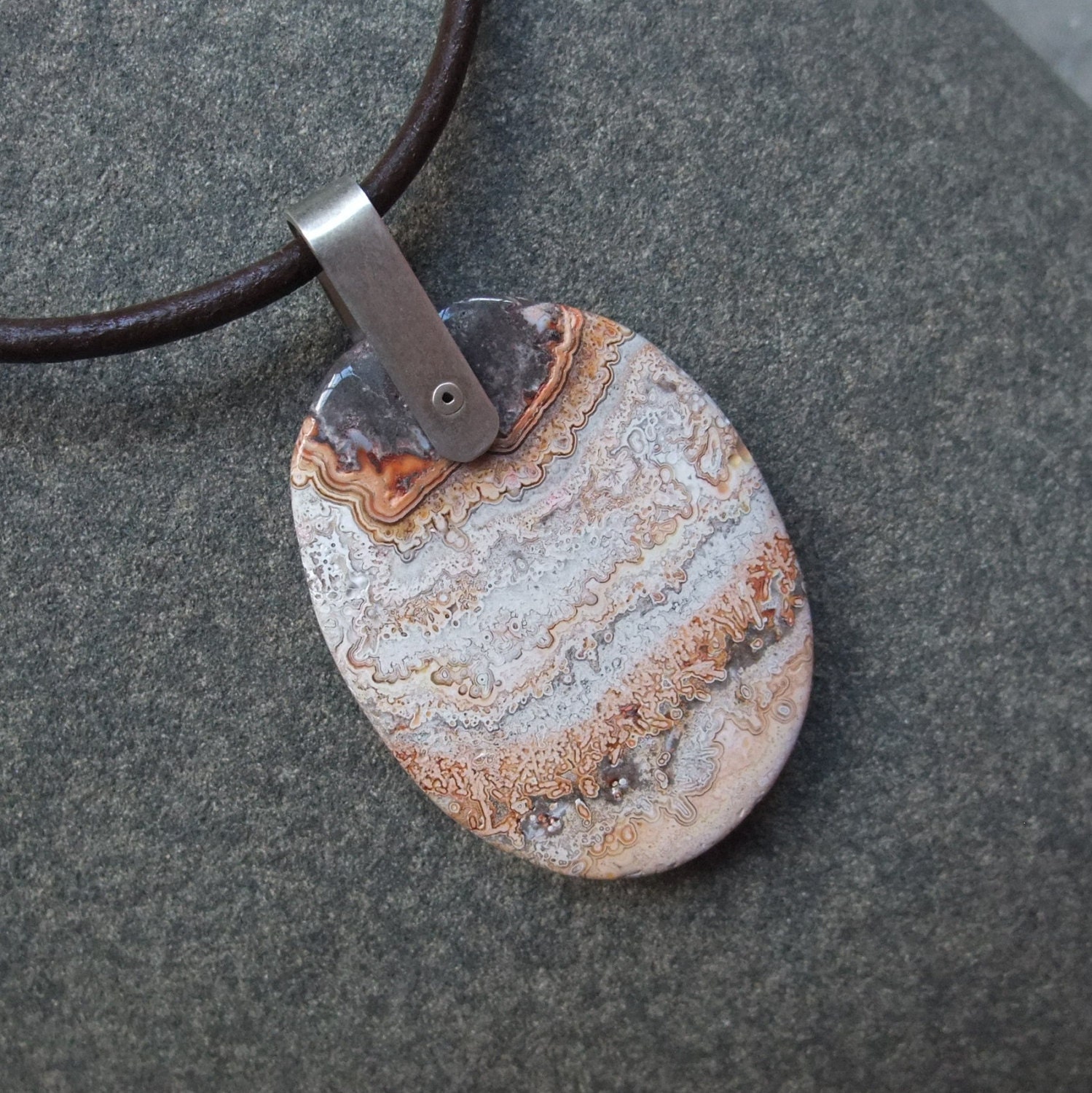 Lace Agate pendant on leather - a unique piece of natural stone jewelry
