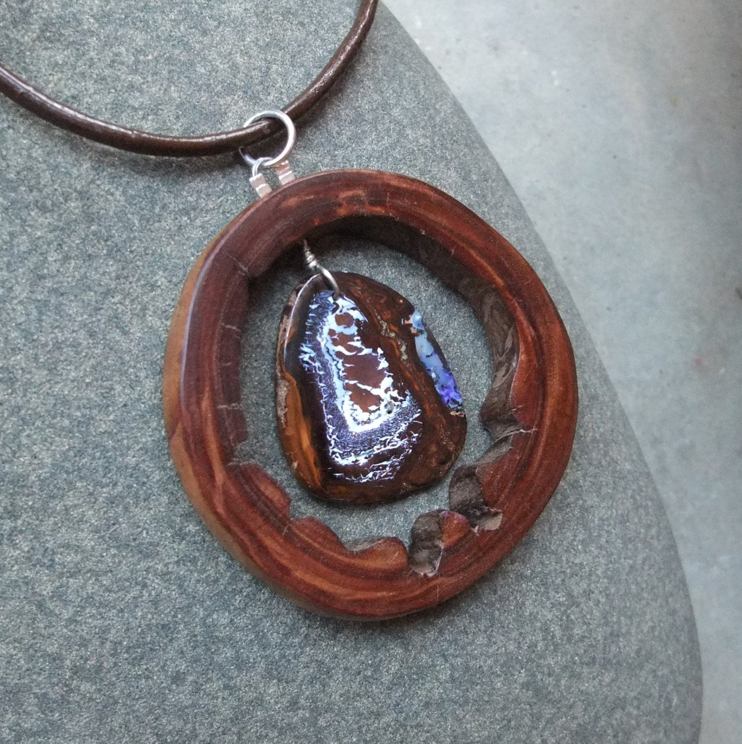 Reserved for Cristina --- Boulder Opal jewelry - unique Opal & wood statement necklace