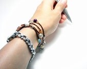 Brown Braided Necklace Bracelet With Random Beads