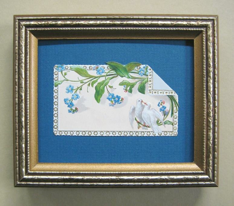 Forget Me Nots White Doves Antique Valentine Victorian Calling Card Die Cut Framed