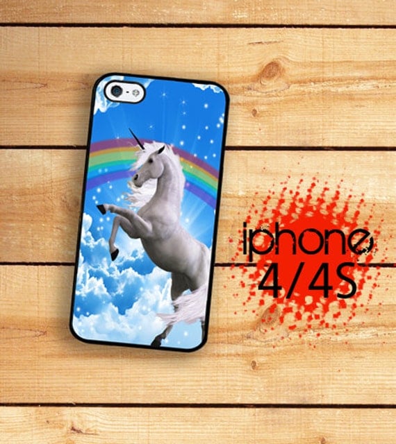 iPhone 4S Case 80s Unicorn Rainbow Righteous Van Art / Hard Case For iPhone 4 and iPhone 4S  Rubber Trim