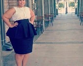 JIBRI Plus Size High Waist Pencil Skirt w/Peplum