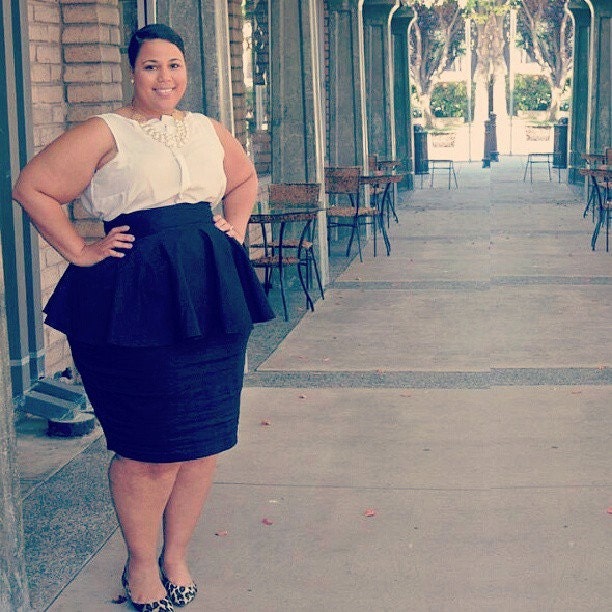 JIBRI Plus Size High Waist Pencil Skirt w/Peplum