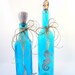 Beach Decor Decorative Bottles, 2pc  - Nautical Bottles in Turquoise Aqua w Starfish & Shells