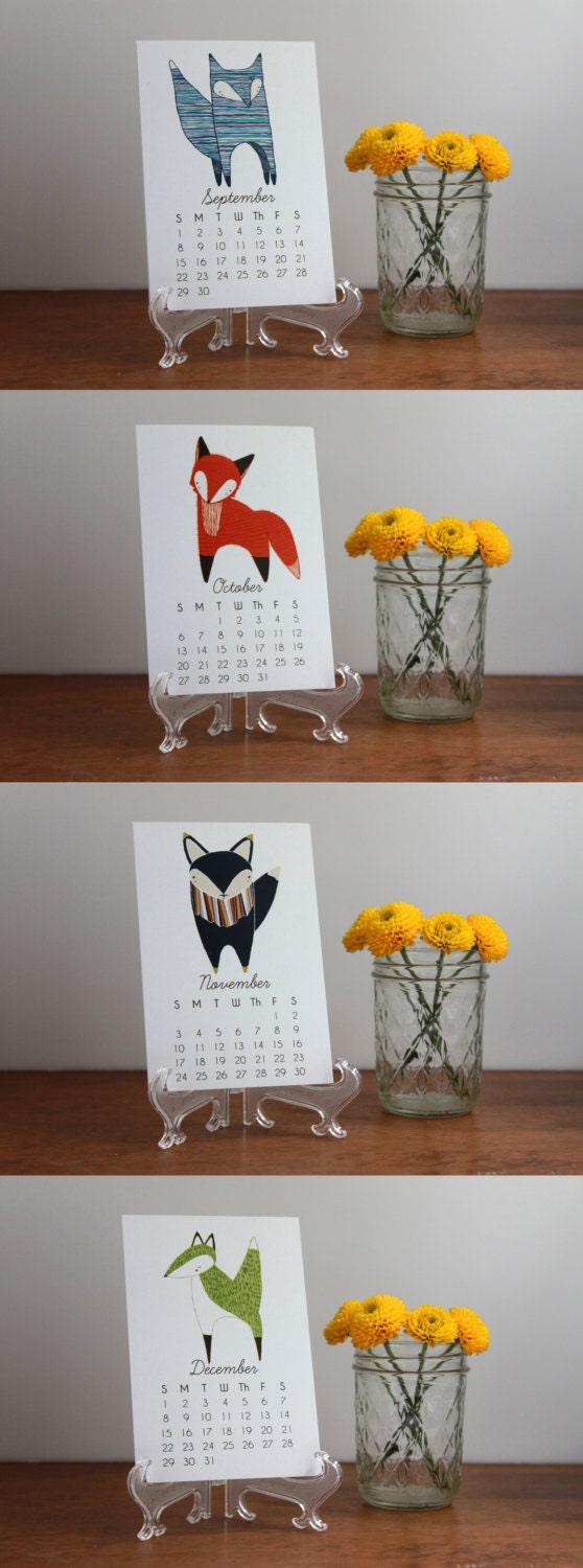 SALE 2013 Illustrated Little Foxes Calendar with Display Easel
