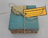 Turquoise and Tan Ceramic Coaster set of four Item 015