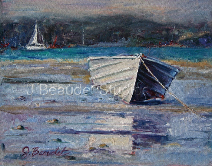 Original oil Painting Nautical BOAT art Impressionism ocean wall decor