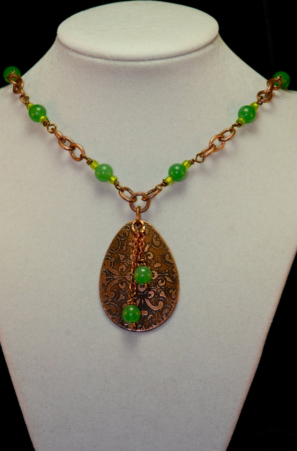 Etched copper pendant with Chrysoprase