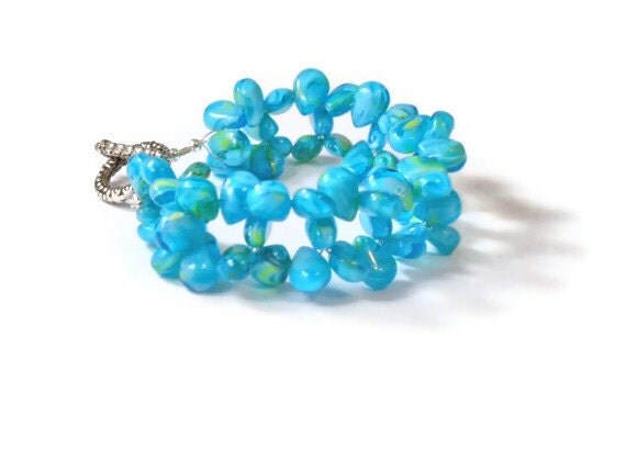 Aqua Teardrop Beaded Bracelet, Handmade Bracelet, Beaded Jewelry
