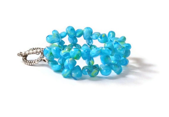 Aqua Teardrop Beaded Bracelet, Handmade Bracelet, Beaded Jewelry