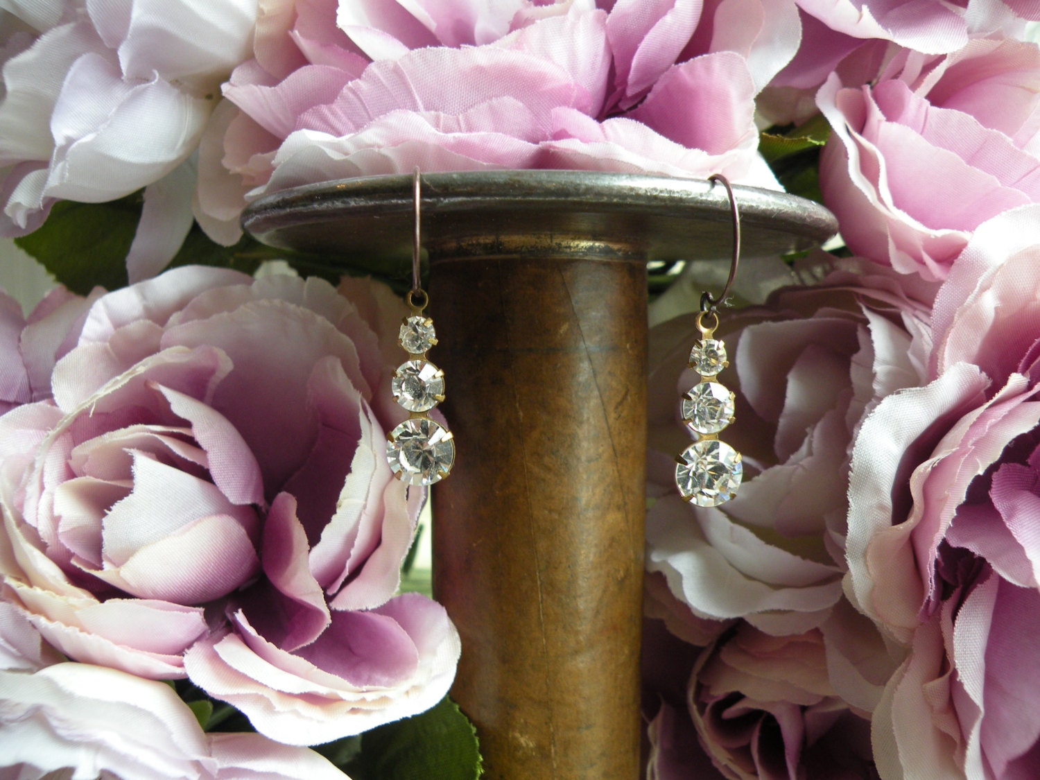 DAINTY triple rhinestone earrings sparkling classic everyday timelss Valentines day simple