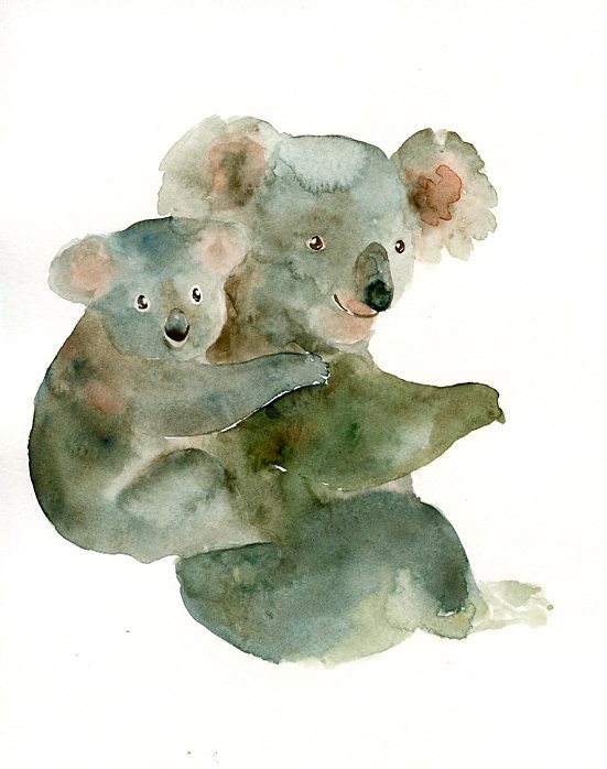 MOM KOALA with her little GUY Original watercolor painting 8X10inch