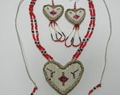 Porcupine quilled heart necklace & matching earrings