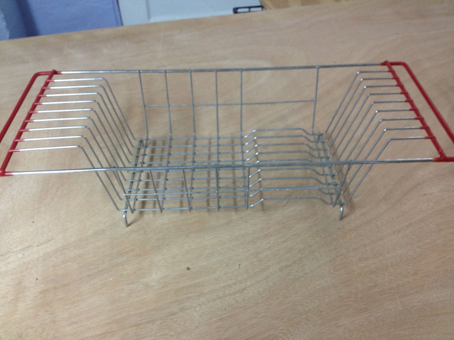 Vintage Metal Over the Sink Dish Drainer with Red Plastic Sides