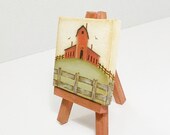 Mini  Canvas Primitive Barn Painting With Easel