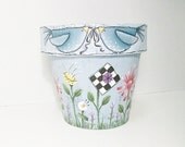 Hand Painted Flower Pot, Paper Mache Gift Basket
