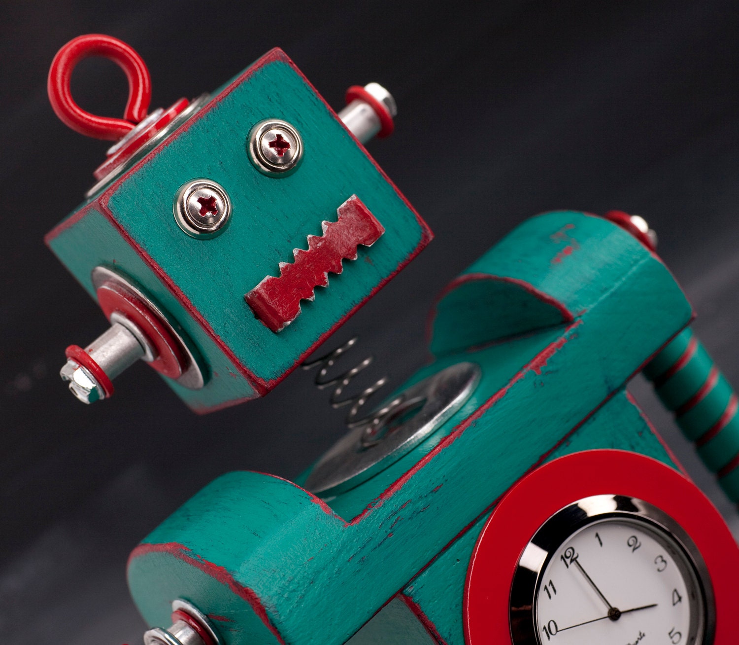 Robot Bobblehead Clock Green Red