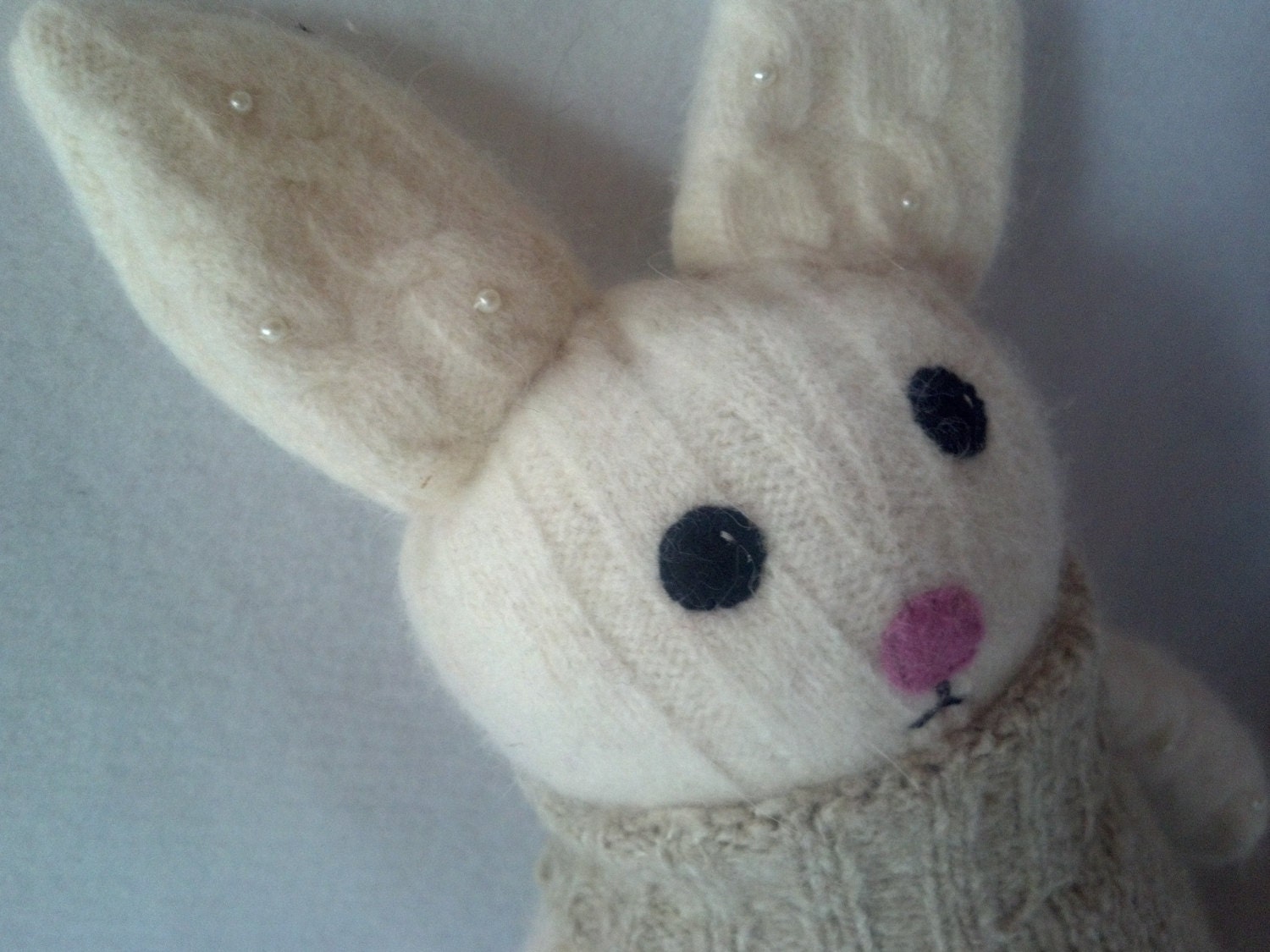 Bun-Bun - A Cashmere and Wool Bunny Plush Doll - OOAK Bunny Doll in Upcycled Rag Wool and White Cashmere