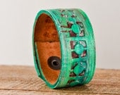 Spring Green Cuff Vintage Leather Boho Gypsy Chic OOAK - Festival