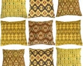 Ikat, Pillows, Cushions, 16x16/12x18, Cotton, Handwoven, Set of 9, Yellow, Lemon Zest