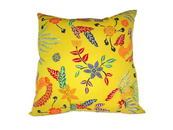 Hand Printed Batik, 18" x 18", Pillow Cover, Yellow