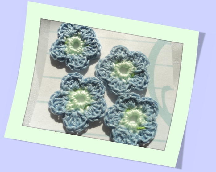 Blue and mint color crochet flowers