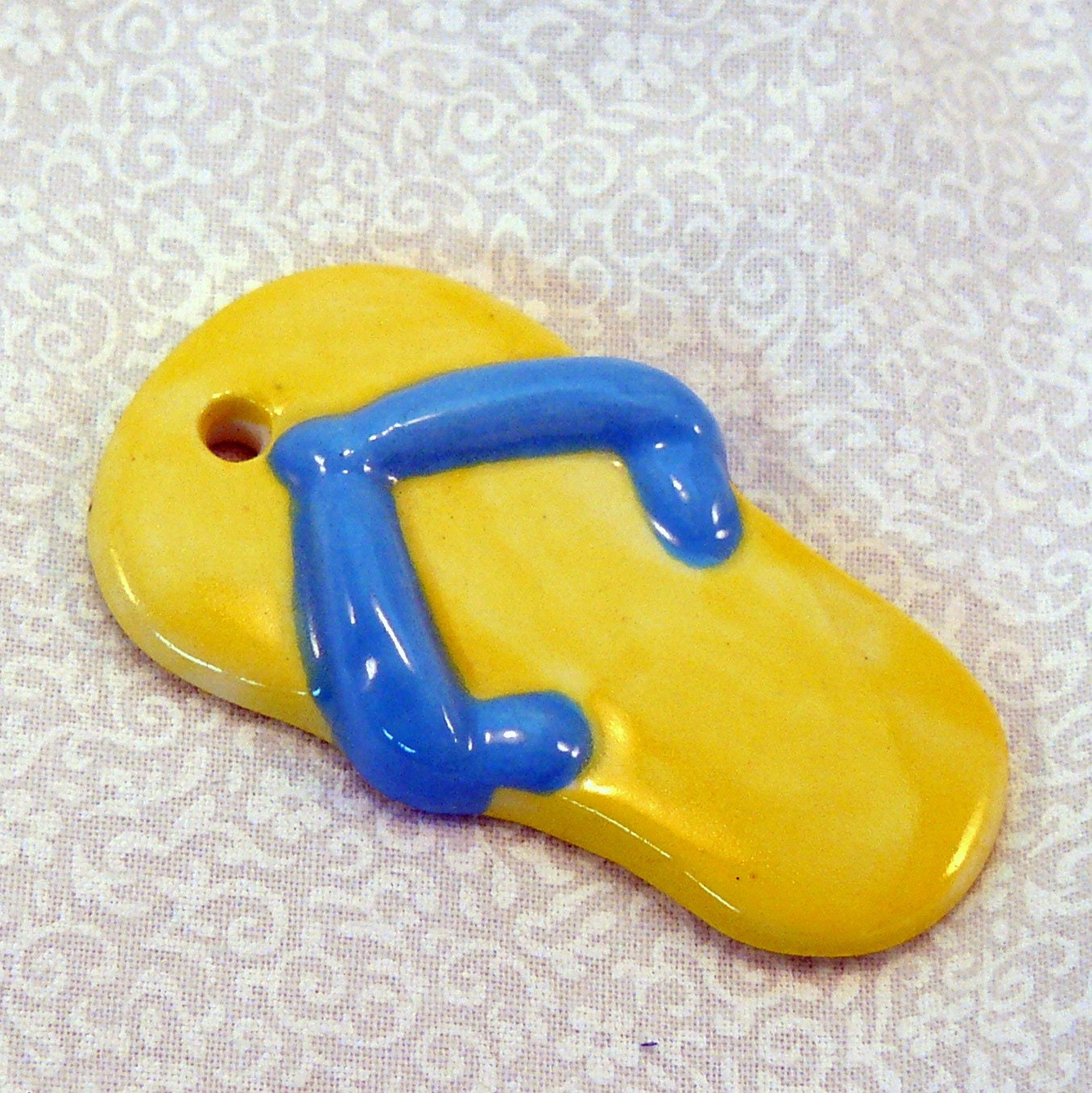 Ceramic Flip Flop Pendant Lemon Yellow Ocean Blue