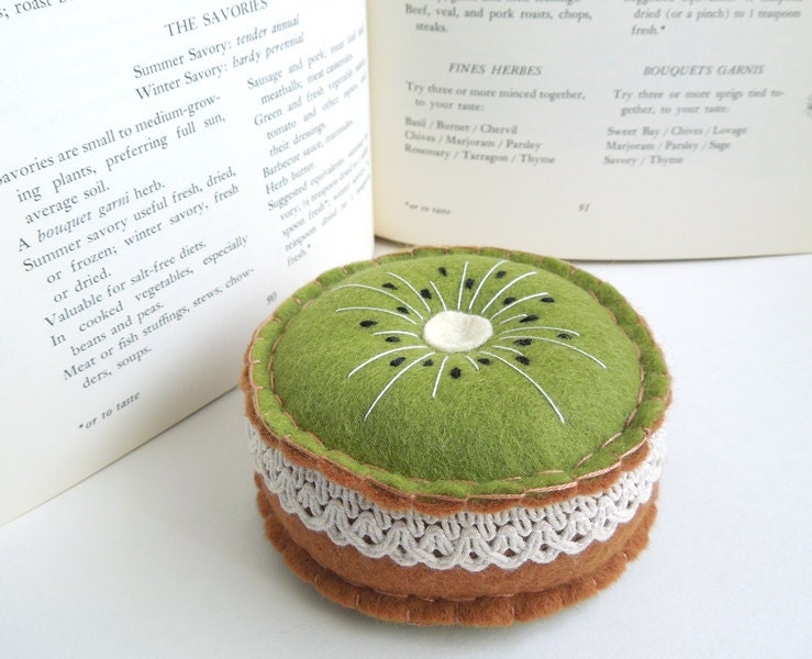 Embroidered Kiwi Fruit Felt Pincushion