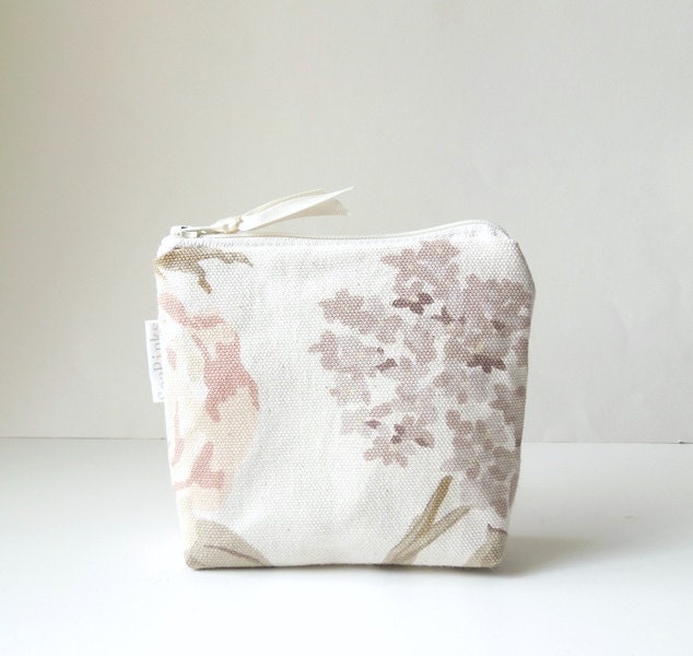 Pale Beige Floral Cotton Coin Purse